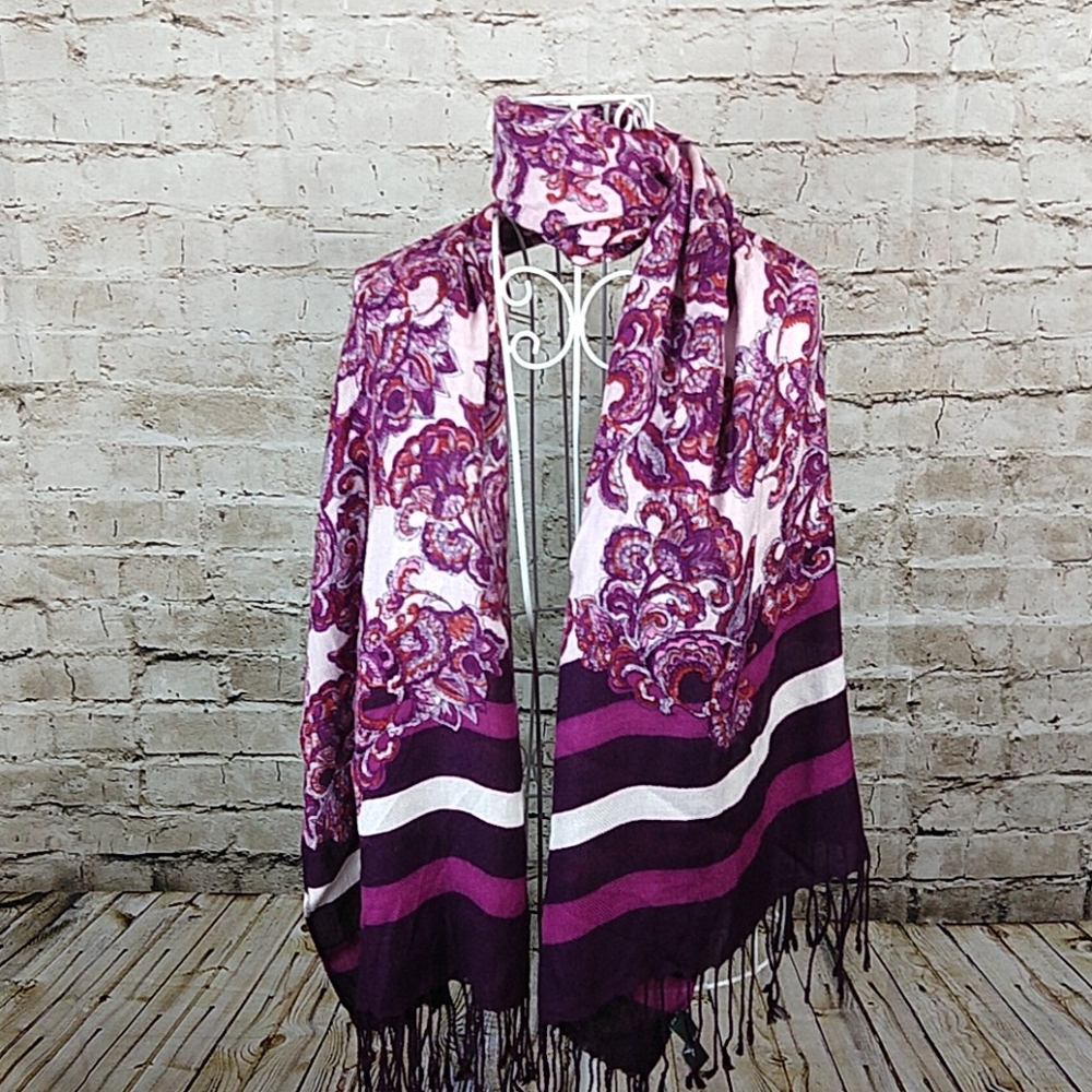 Jones New York Womans Scarf Purple Fringe